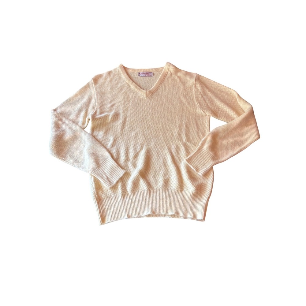 Vintage Puritan Cashmist Mens Large V-Neck Sweater Cream Orlon‎ Acrylic USA Made